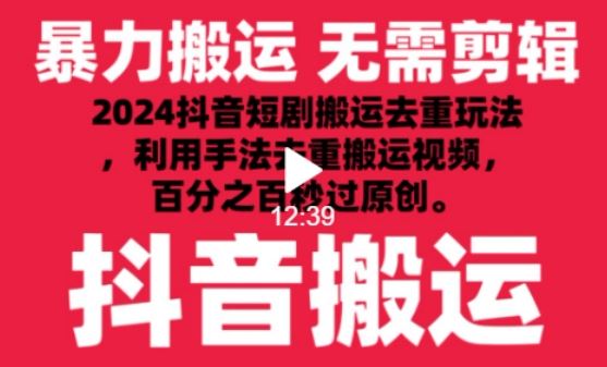 2024最新抖音搬运技术，抖音短剧视频去重，手法搬运，利用工具去重，达到秒过原创的效果【揭秘】-柠檬网创