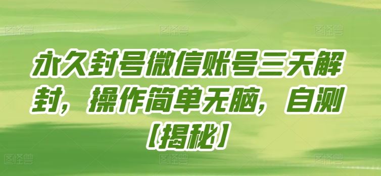 永久封号微信账号三天解封，操作简单无脑，自测【揭秘】-柠檬网创