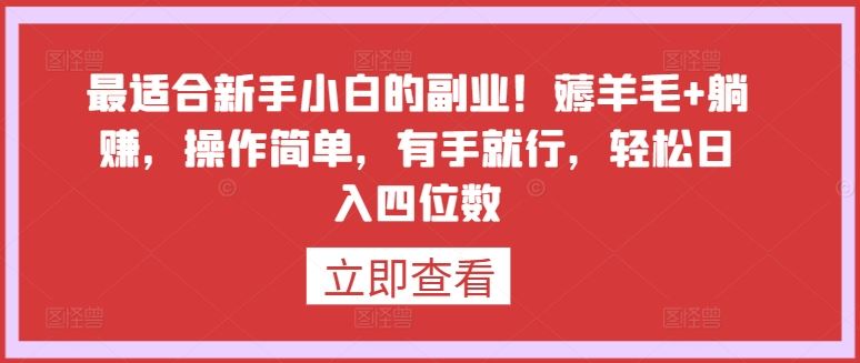 最适合新手小白的副业！薅羊毛+躺赚，操作简单，有手就行，轻松日入四位数【揭秘】-柠檬网创