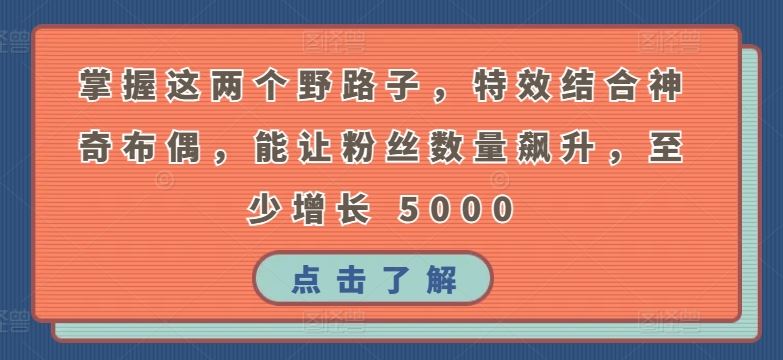 掌握这两个野路子，特效结合神奇布偶，能让粉丝数量飙升，至少增长 5000【揭秘】-柠檬网创