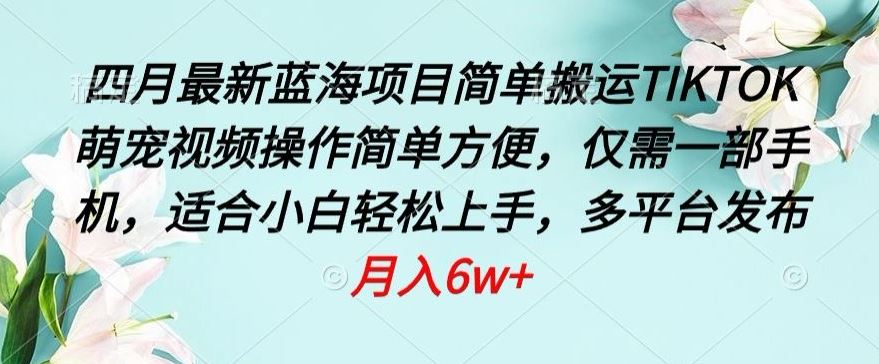 四月最新蓝海项目，简单搬运TIKTOK萌宠视频，操作简单方便，仅需一部手机【揭秘】-柠檬网创