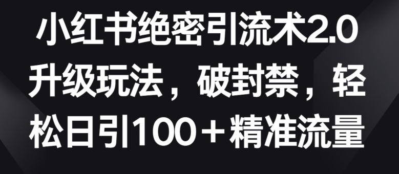 小红书绝密引流术2.0升级玩法，破封禁，轻松日引100+精准流量【揭秘】-柠檬网创