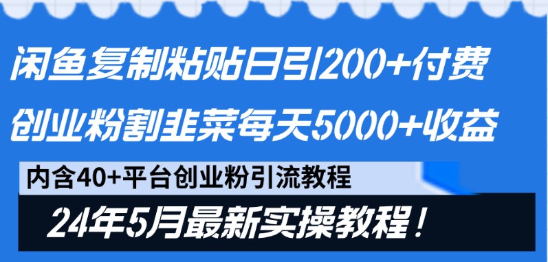 闲鱼复制粘贴日引200+付费创业粉，24年5月最新方法！割韭菜日稳定5000+收益-柠檬网创