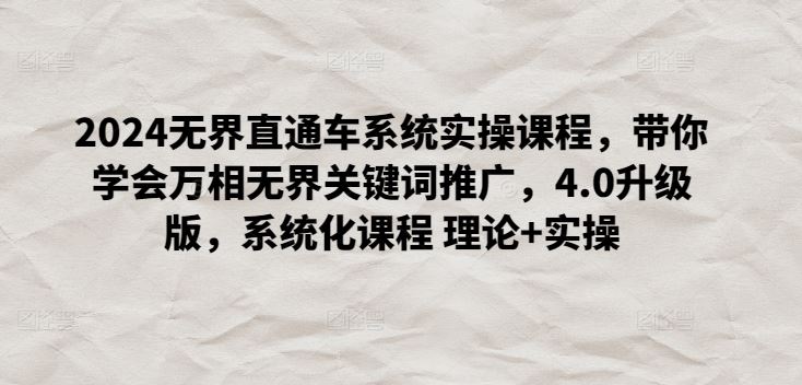 2024无界直通车系统实操课程，带你学会万相无界关键词推广，4.0升级版，系统化课程 理论+实操-柠檬网创
