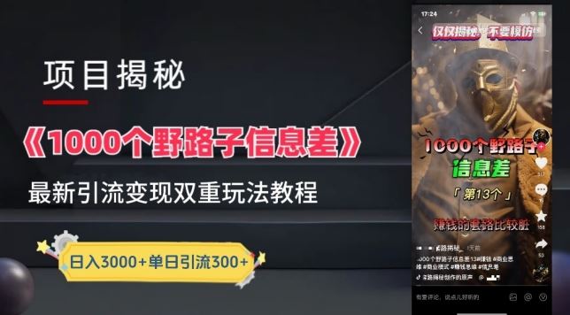 一千个野路子信息差最新玩法教程-变现+引流的玩法具体拆解【揭秘】-柠檬网创
