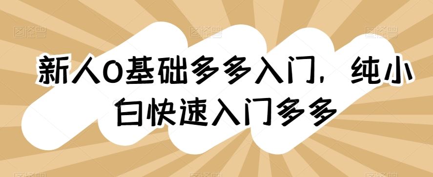 新人0基础多多入门，​纯小白快速入门多多-柠檬网创