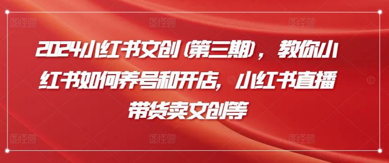 2024小红书文创(第三期)，教你小红书如何养号和开店，小红书直播带货卖文创等-柠檬网创