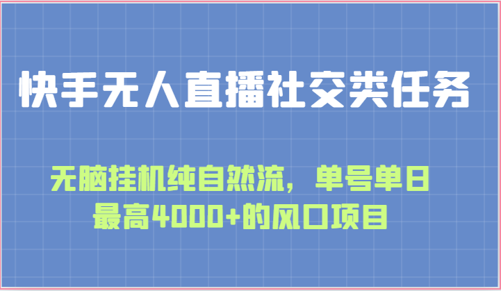 快手无人直播社交类任务：无脑挂机纯自然流，单号单日最高4000+的风口项目-柠檬网创