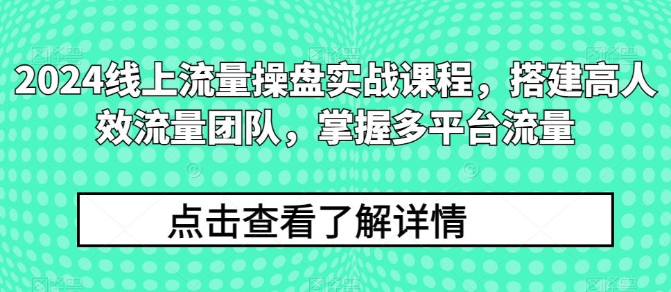 2024线上流量操盘实战课程，搭建高人效流量团队，掌握多平台流量-柠檬网创