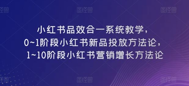 小红书品效合一系统教学，​0~1阶段小红书新品投放方法论，​1~10阶段小红书营销增长方法论-柠檬网创