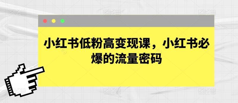 小红书低粉高变现课，小红书必爆的流量密码-柠檬网创