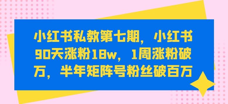 小红书私教第七期，小红书90天涨粉18w，1周涨粉破万，半年矩阵号粉丝破百万-柠檬网创