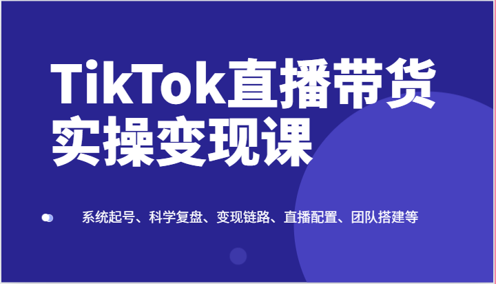TikTok直播带货实操变现课：系统起号、科学复盘、变现链路、直播配置、团队搭建等-柠檬网创