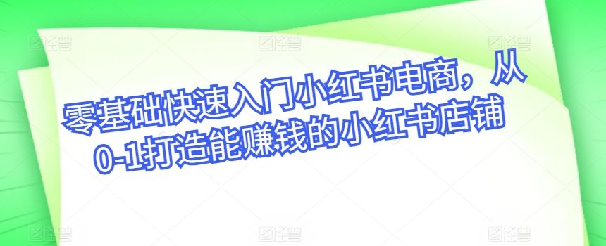 零基础快速入门小红书电商，从0-1打造能赚钱的小红书店铺-柠檬网创