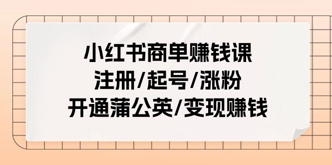小红书商单赚钱课：注册/起号/涨粉/开通蒲公英/变现赚钱（25节课）-柠檬网创