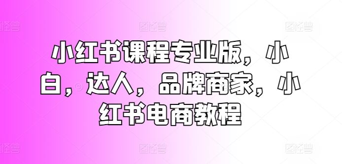 小红书课程专业版，小白，达人，品牌商家，小红书电商教程-柠檬网创