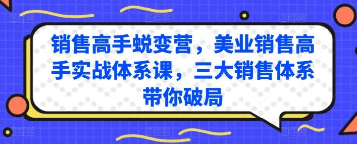 销售高手蜕变营，美业销售高手实战体系课，三大销售体系带你破局-柠檬网创