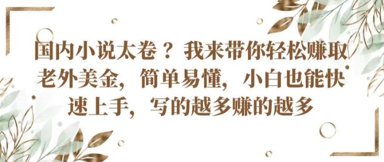 国内小说太卷 ?带你轻松赚取老外美金，简单易懂，小白也能快速上手，写的越多赚的越多【揭秘】-柠檬网创