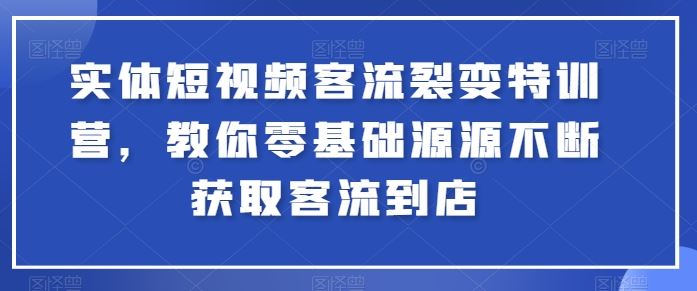 实体短视频客流裂变特训营，教你零基础源源不断获取客流到店-柠檬网创