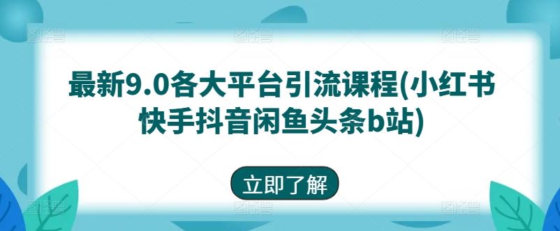 最新9.0各大平台引流课程(小红书快手抖音闲鱼头条b站)-柠檬网创