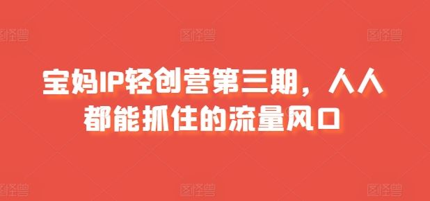 宝妈IP轻创营第三期，人人都能抓住的流量风口-柠檬网创