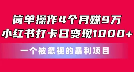 简单操作4个月赚9w，小红书打卡日变现1k，一个被忽视的暴力项目【揭秘】-柠檬网创