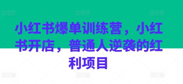小红书爆单训练营，小红书开店，普通人逆袭的红利项目-柠檬网创