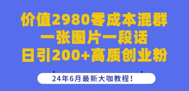 价值2980零成本混群一张图片一段话日引200+高质创业粉，24年6月最新大咖教程【揭秘】-柠檬网创