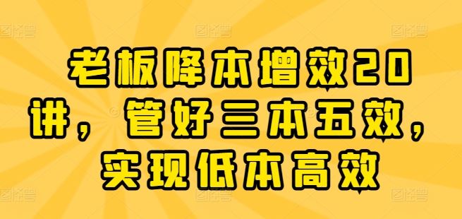 老板降本增效20讲，管好三本五效，实现低本高效-柠檬网创