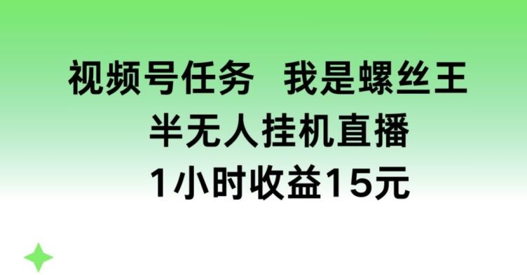 视频号任务，我是螺丝王， 半无人挂机1小时收益15元【揭秘】-柠檬网创