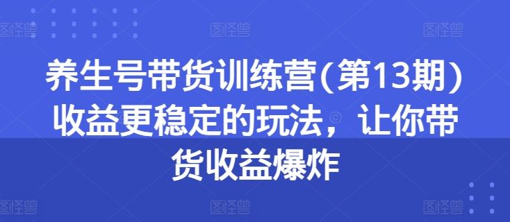 养生号带货训练营(第13期)收益更稳定的玩法，让你带货收益爆炸-柠檬网创