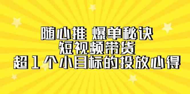 （9687期）随心推 爆单秘诀，短视频带货-超1个小目标的投放心得（7节视频课）-柠檬网创
