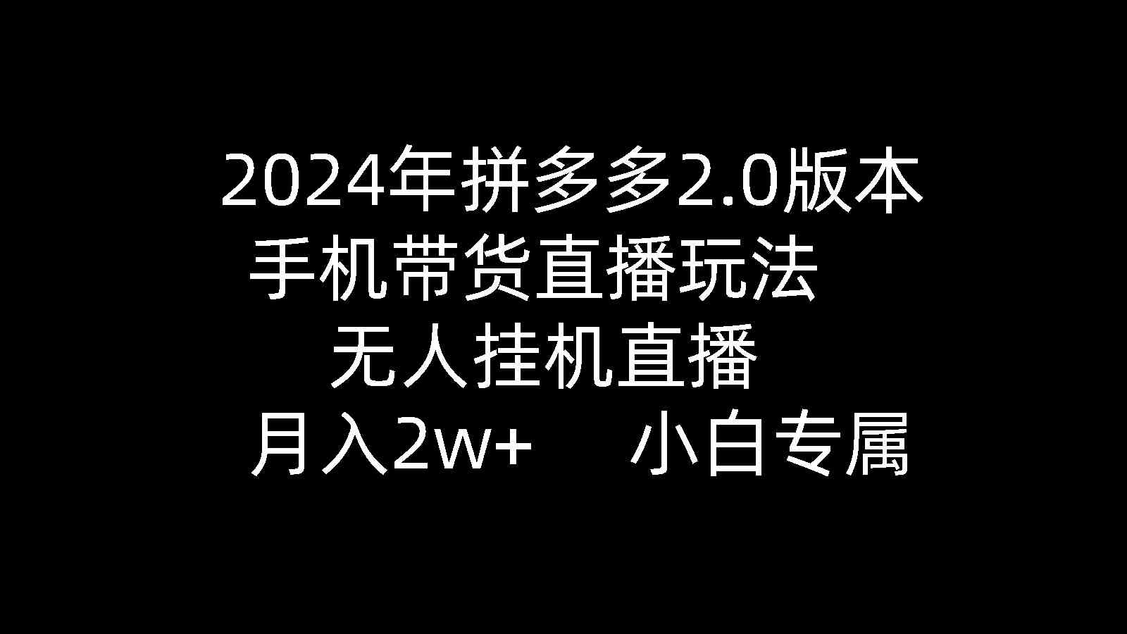 （9768期）2024年拼多多2.0版本，手机带货直播玩法，无人挂机直播， 月入2w+， 小…-柠檬网创