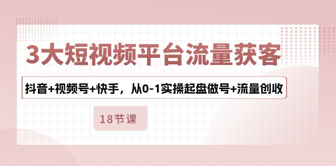 （10778期）3大短视频平台流量获客，抖音+视频号+快手，从0-1实操起盘做号+流量创收-柠檬网创
