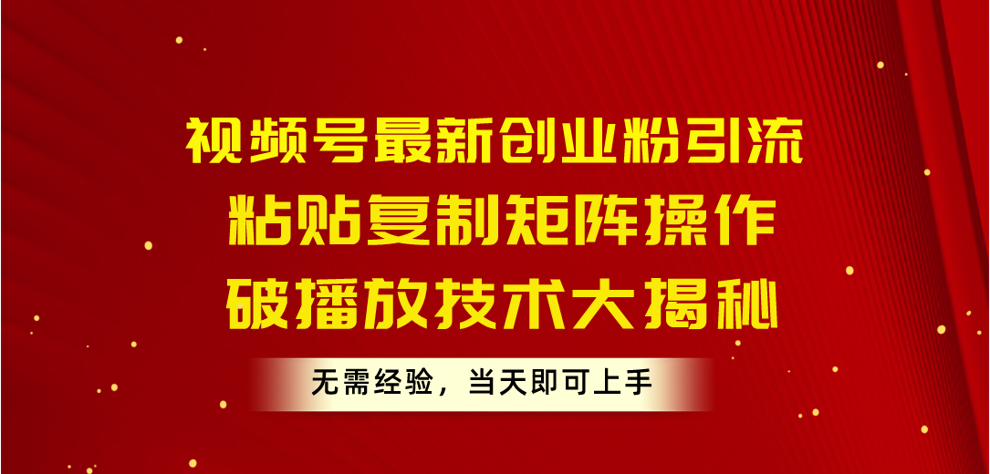 （10803期）视频号最新创业粉引流，粘贴复制矩阵操作，破播放技术大揭秘，无需经验…-柠檬网创