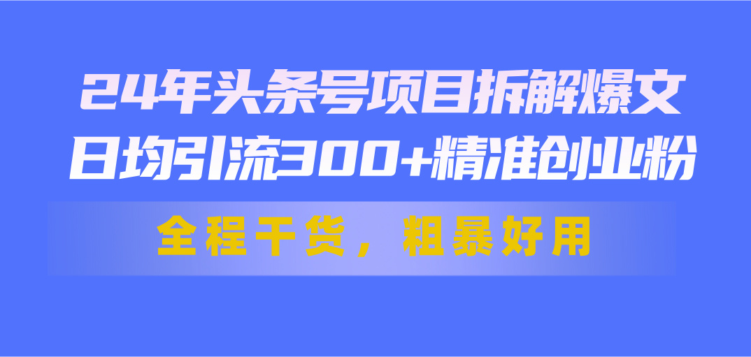 （11397期）24年头条号项目拆解爆文，日均引流300+精准创业粉，全程干货，粗暴好用-柠檬网创