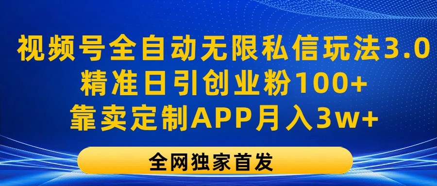 视频号全自动无限私信玩法3.0，精准日引创业粉100+，靠卖定制APP月入3w+-柠檬网创