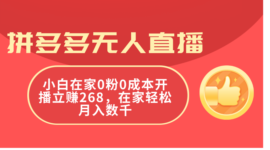 （11521期）拼多多无人直播，小白在家0粉0成本开播立赚268，在家轻松月入数千-柠檬网创