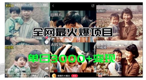全网爆火的AI让老照片动起来教程，蹭热点日赚3k+，内含免费工具一键可生成【揭秘】-柠檬网创