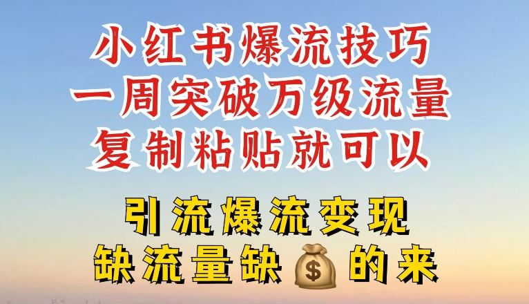 小红书爆流技巧，一周突破万级流量，复制粘贴就可以，引流爆流变现【揭秘】-柠檬网创