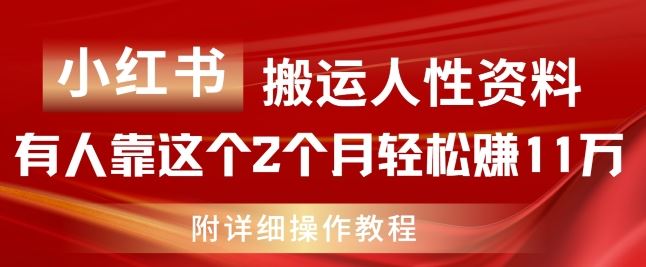 小红书搬运人性资料，有人靠这个2个月轻松赚11w，附教程【揭秘】-柠檬网创