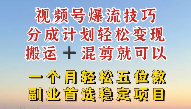 视频号爆流技巧，分成计划轻松变现，搬运 +混剪就可以，一个月轻松五位数稳定项目【揭秘】-柠檬网创