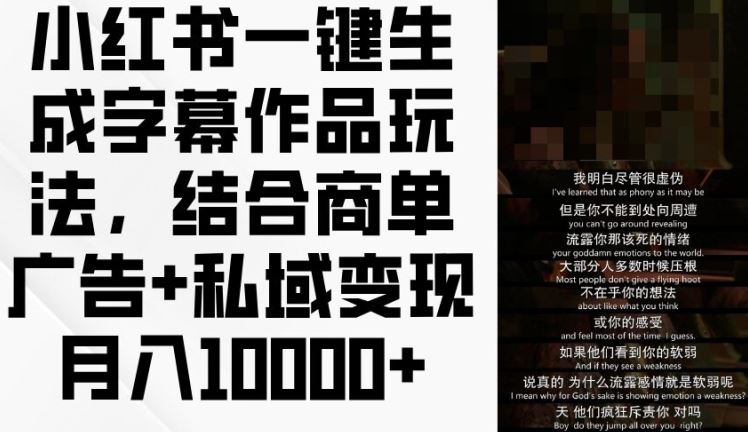 小红书一键生成字幕作品玩法，结合商单广告+私域变现月入1w+【揭秘】-柠檬网创