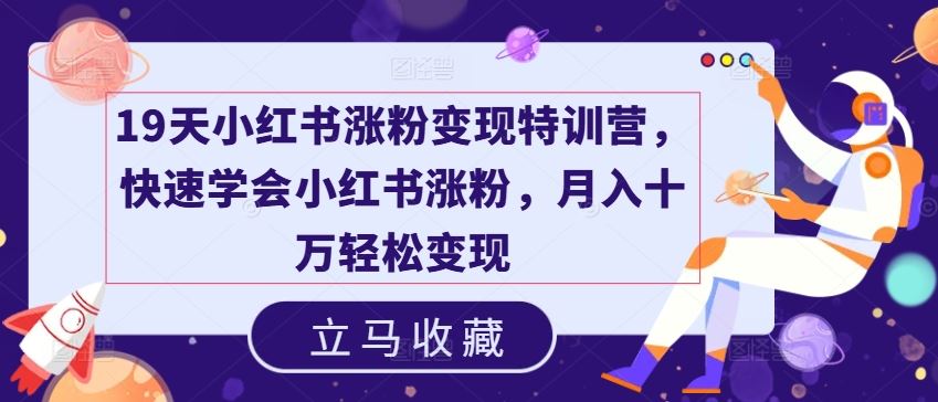 19天小红书涨粉变现特训营，快速学会小红书涨粉，月入十万轻松变现-柠檬网创