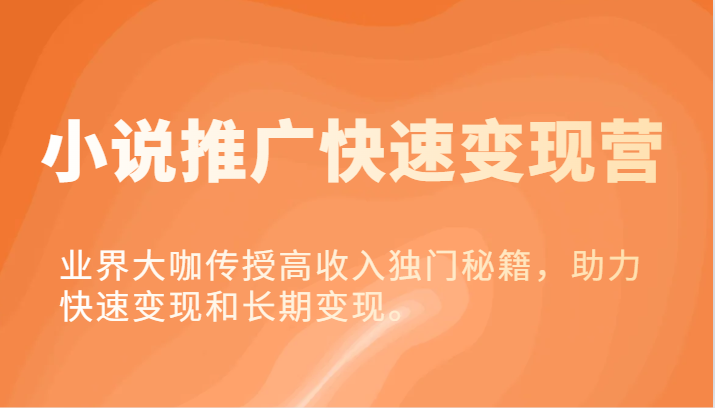小说推广快速变现营-业界大咖传授高收入独门秘籍，助力快速变现和长期变现。-柠檬网创