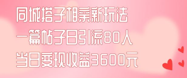 同城搭子相亲新玩法一篇帖子引流80人当日变现3600元(项目教程+实操教程)【揭秘】-柠檬网创