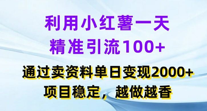 利用小红书一天精准引流100+，通过卖项目单日变现2k+，项目稳定，越做越香【揭秘】-柠檬网创