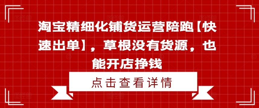 淘宝精细化铺货运营陪跑【快速出单】，草根没有货源，也能开店挣钱-柠檬网创
