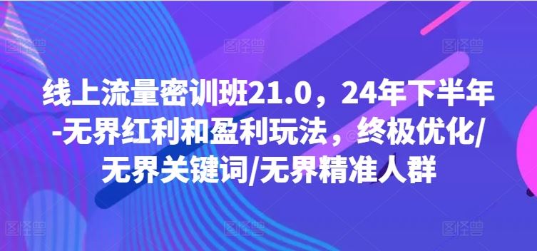 线上流量密训班21.0，24年下半年-无界红利和盈利玩法，终极优化/无界关键词/无界精准人群-柠檬网创