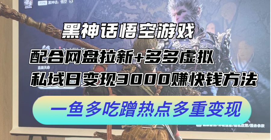 （12316期）黑神话悟空游戏配合网盘拉新+多多虚拟+私域日变现3000+赚快钱方法。…-柠檬网创